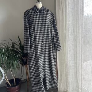 Company Ellen Tracy Women’s 16 Coat Black White Cream Plaid Wool Blend Maxi
